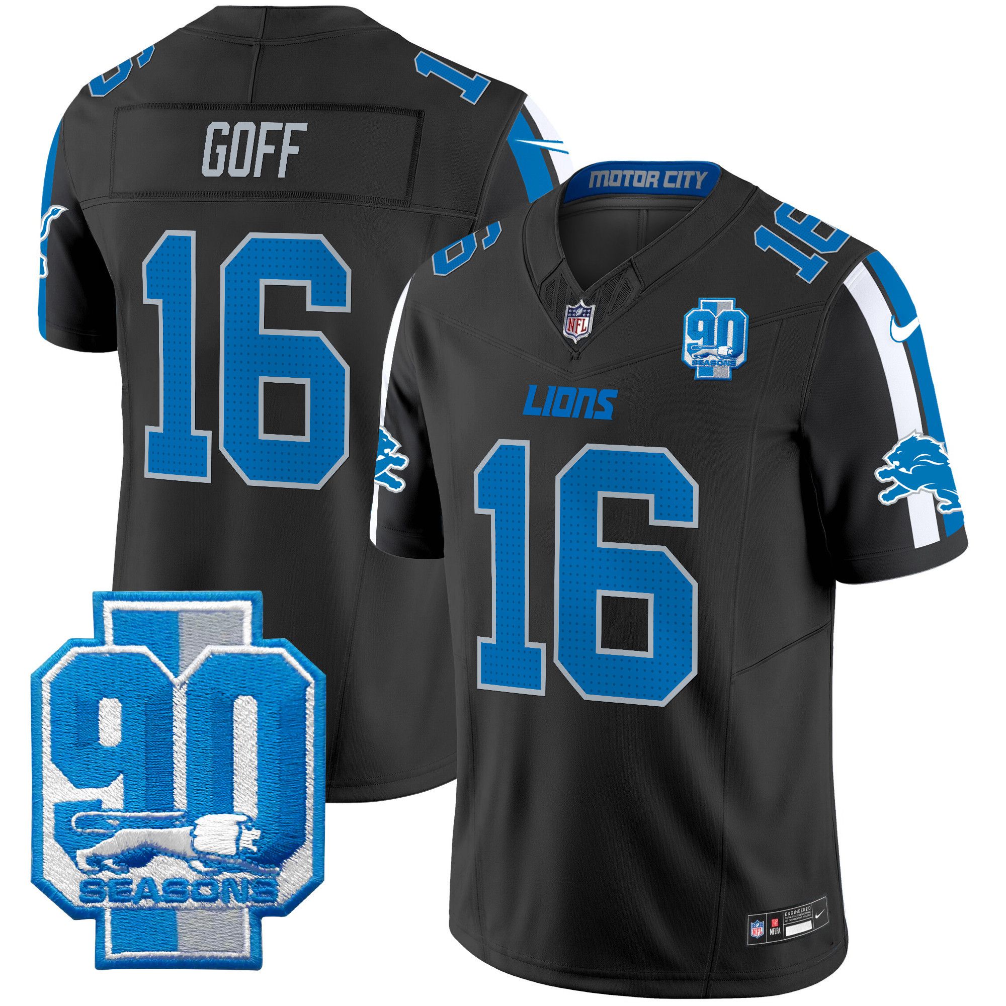 Men Detroit Lions #16 Goff Black 2024 Nike 90th Year Patch Vapor Limited NFL Jersey->indianapolis colts->NFL Jersey